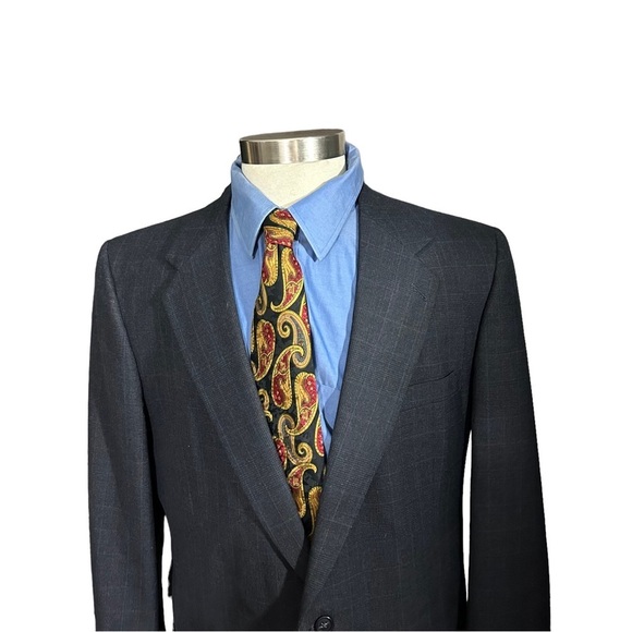 Kuppenheimer Made in USA Smoky Blue Plaid 100% Wool 2 Button Suit Jacket Sz 44L - Picture 2 of 15